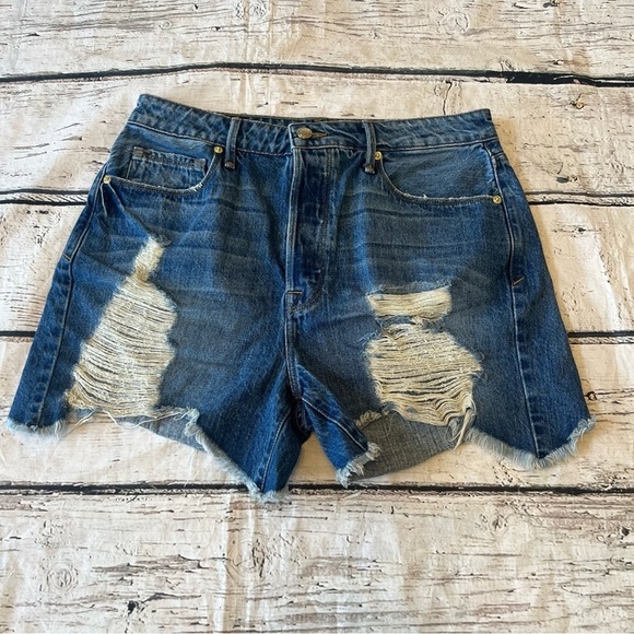 Good American Bombshell Distressed Denim Shorts Size 29/8 - Picture 1 of 12